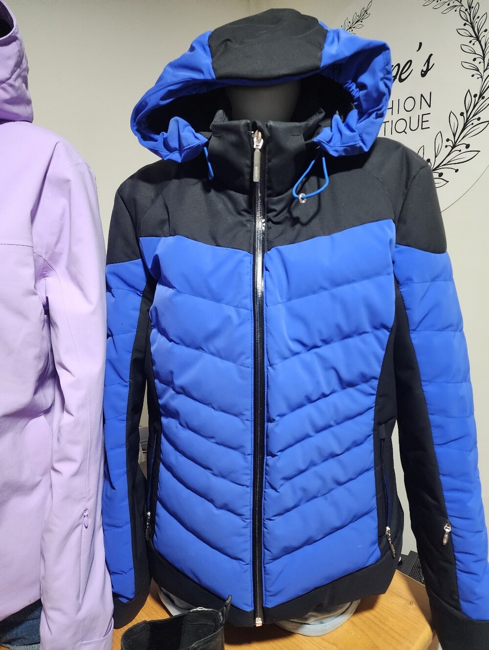 Blue and Black Quilted Hooded Jacket